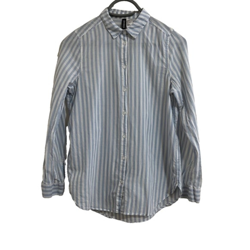 H&M Divided Women Blue Striped Shirt 2 Preppy Coastal Old Money Nautical Capsule